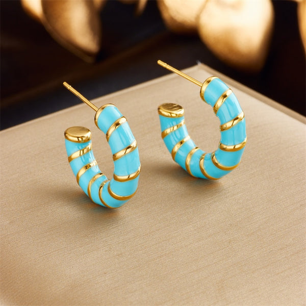 316L Stainless Steel Blue Pink Thread Stud Earrings For Women