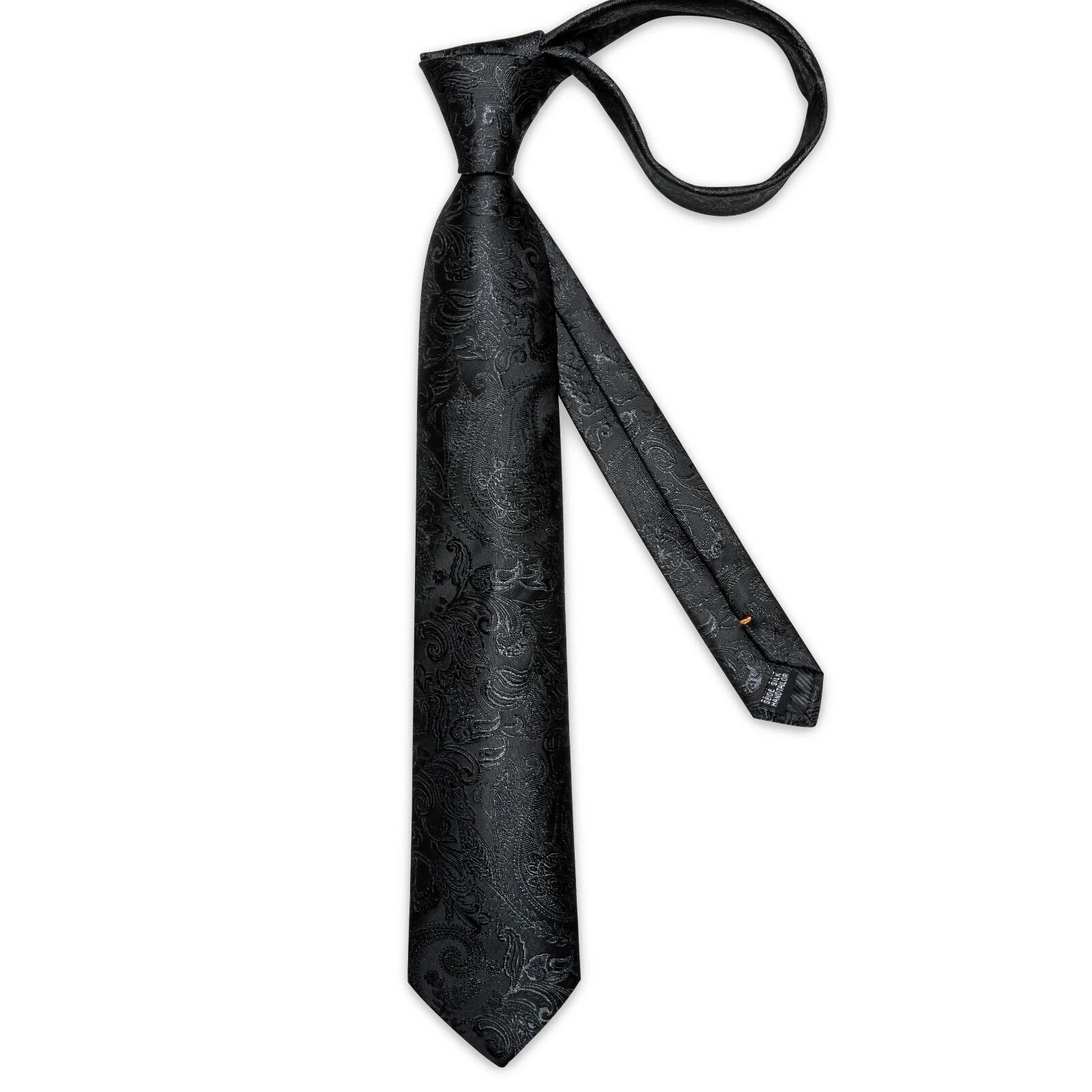 New Classic Black Solid Paisley Silk Ties For Men Handkerchief Cufflinks