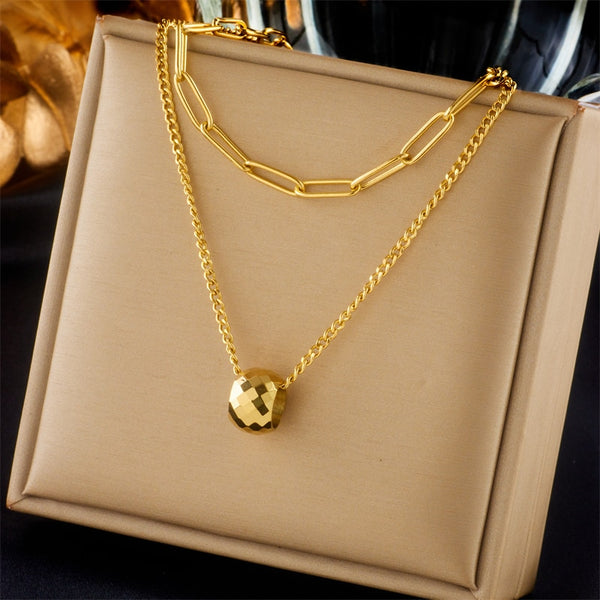 Collar con colgante de cuentas redondas de doble capa de acero inoxidable 316L para mujer