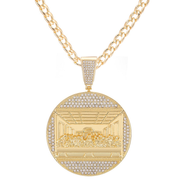 Collar redondo con colgante de la Última Cena de Hip Hop, color dorado, con circonitas brillantes