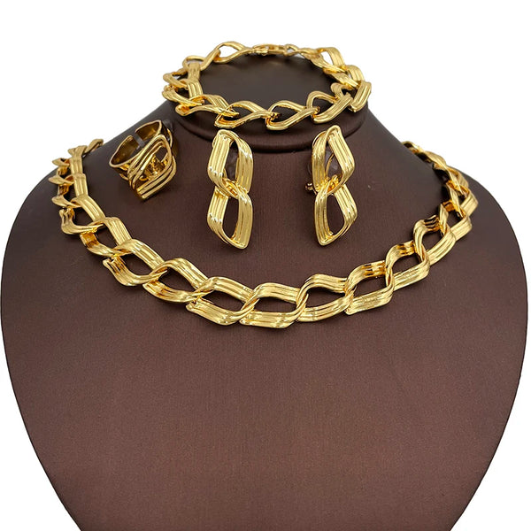 Conjunto de 4 pendientes, collar, brazalete y anillo de dos tonos para novia africana.