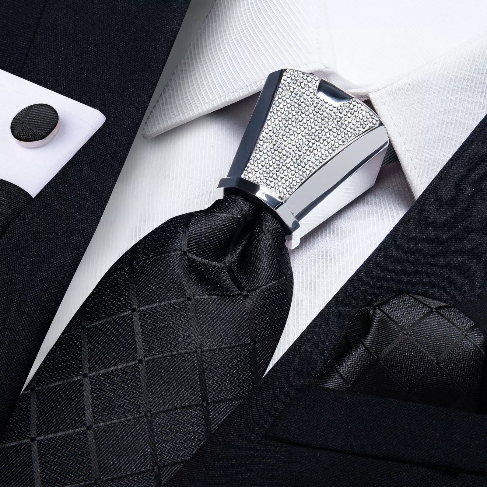 Business Plaid Black Solid Luxury Elegant Silk Ties for Men