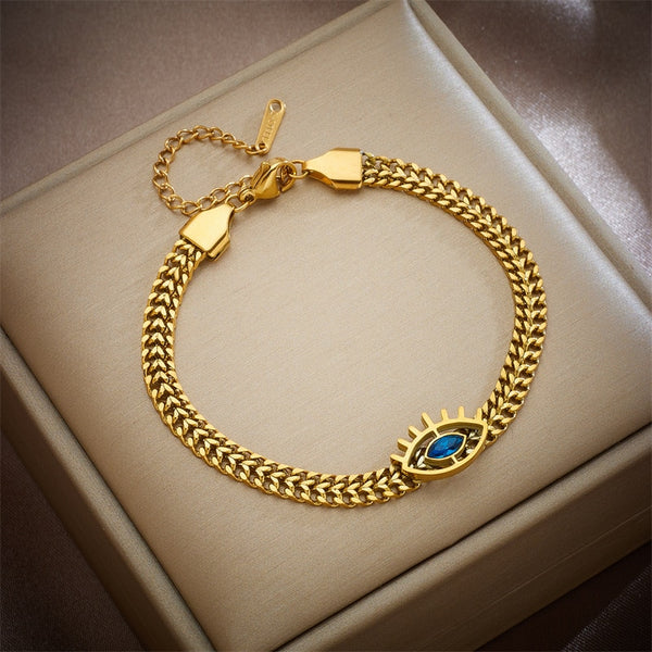 316L Stainless Steel Blue Zircon Eye Shape Bracelet For Women