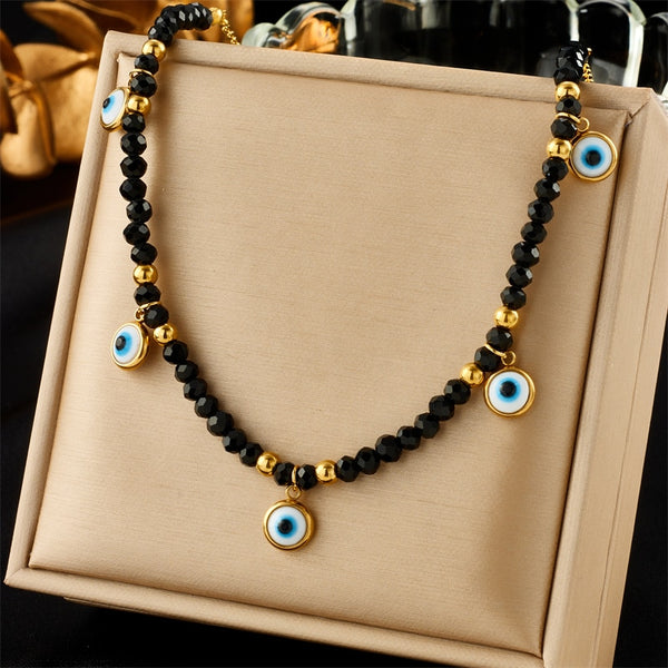 Collar con colgante de corazón y ojo de acero inoxidable 316L para mujer