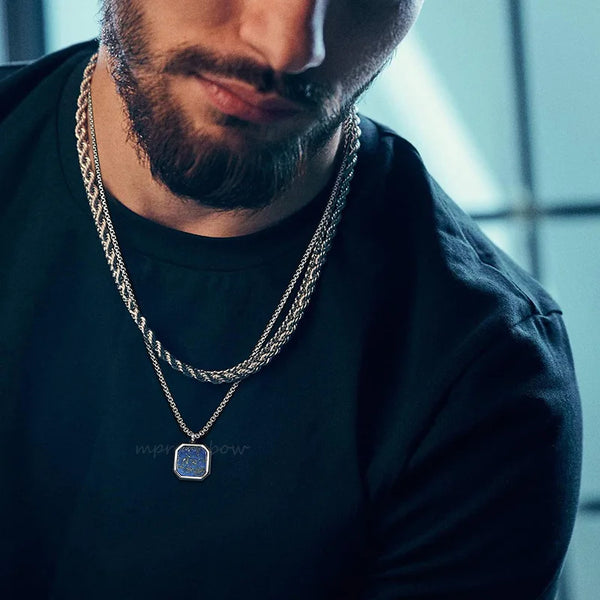 Men Pendant Necklce Geometric,Tiger's Eye Stone Necklace Lapis Lazuli Stone Pendant