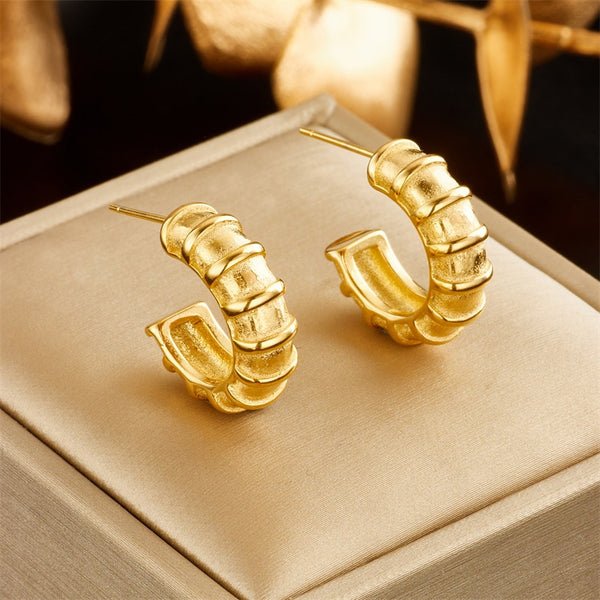 316L Stainless Steel Gold Color C-Shaped Bullhorn Stud Earrings For Women