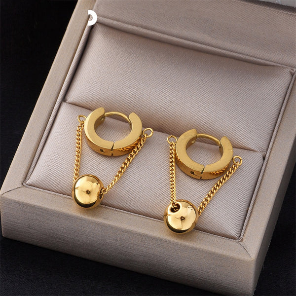 316L Stainless Steel Gold Color Ball Drop Earrings For Women