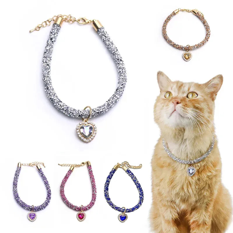 Sparkling Crystal Luxury Cat Collar with Heart Gemstone Pendant