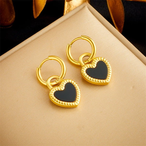 316L Stainless Steel Vintage Double Sided Heart Pendant Earrings For Women