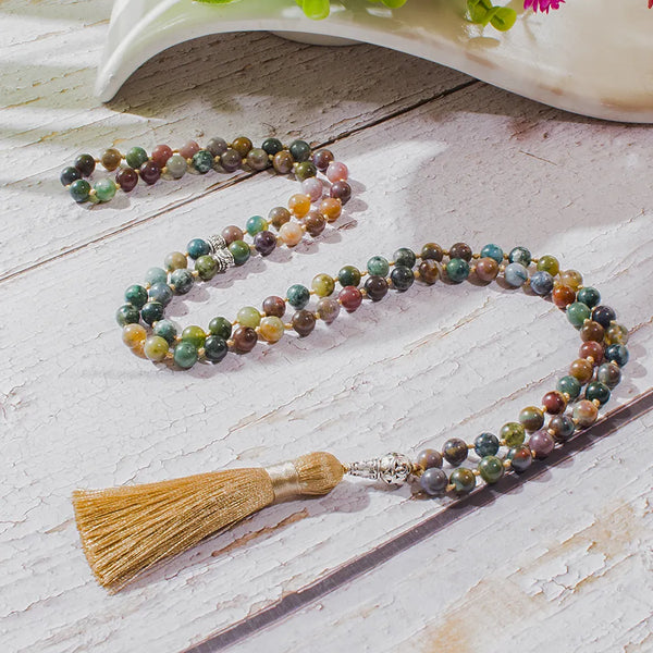 Collar anudado de ónix indio de 8 mm con 99 cuentas, rosario islámico musulmán de oración Tasbih
