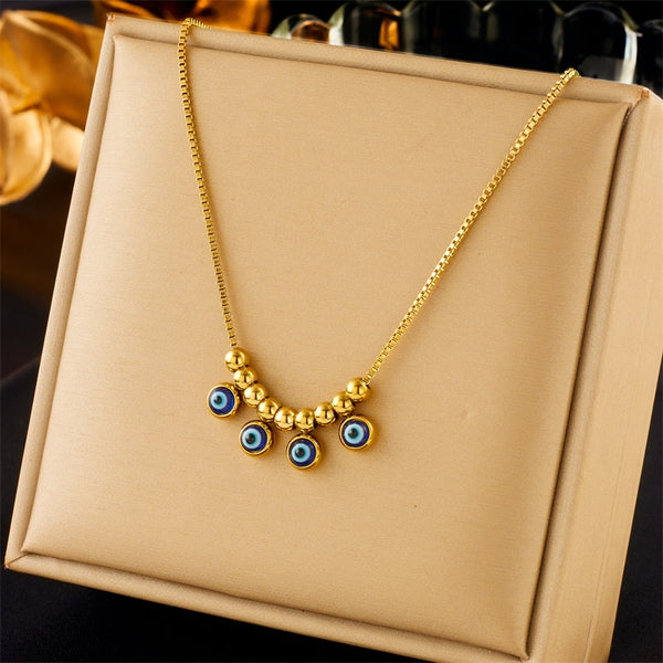 Collar con colgante de cuentas de ojo azul de acero inoxidable 316L para mujer