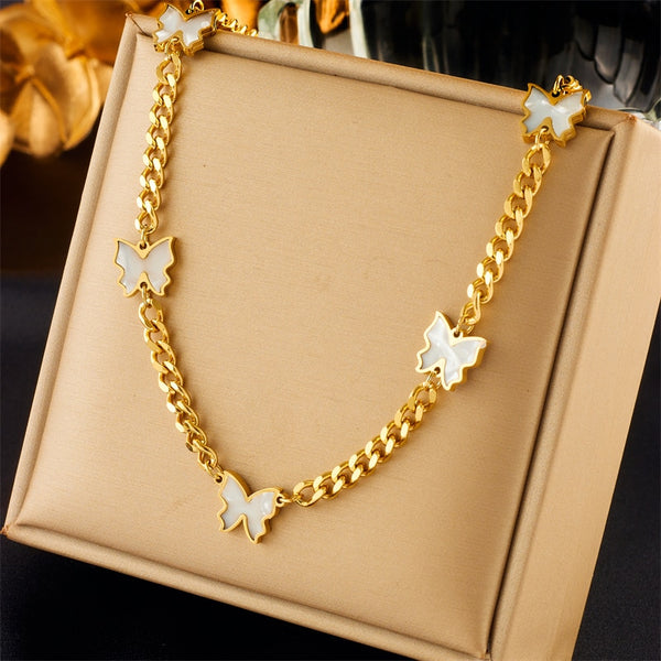 316L Stainless Steel Butterfly Choker Short Necklace For Women