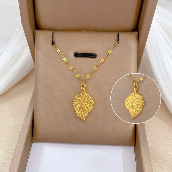 Collar con colgante de hoja de planta en color dorado y plateado para mujer