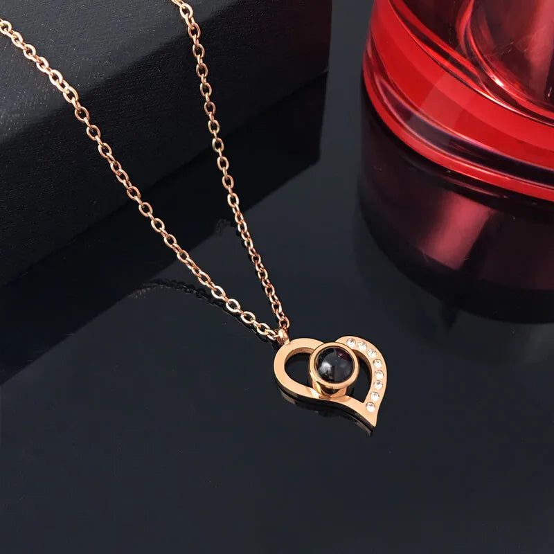 Titanium Steel I Love You Necklace With Gifts Box Fashion Eiffel Projection Pendant Jewelry For Women