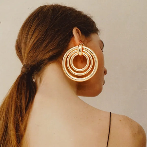 Fashion Large Hoop Earring  Double Circle Stud Earrings For Women