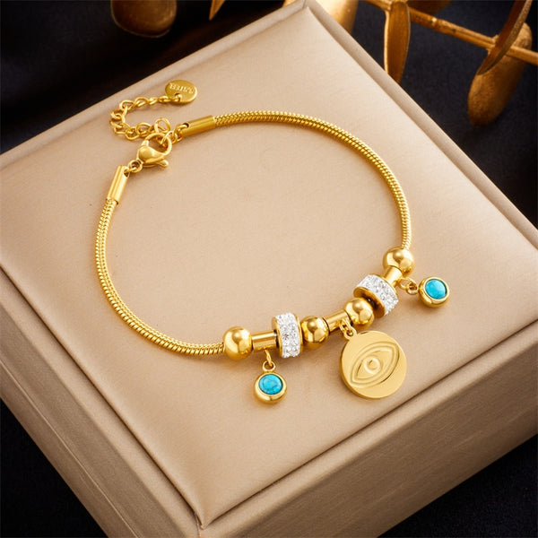 316L Stainless Steel Round Eye Charm Bracelet For Women