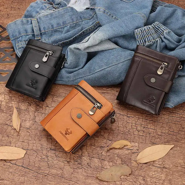 Cartera para hombre de piel auténtica con bloqueo RFID y tarjetero.