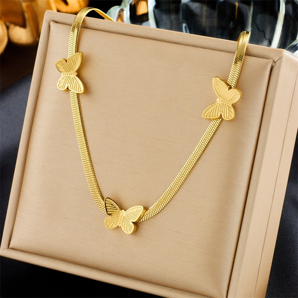316L Stainless Steel Gold Color Butterfly Choker Necklace For Women