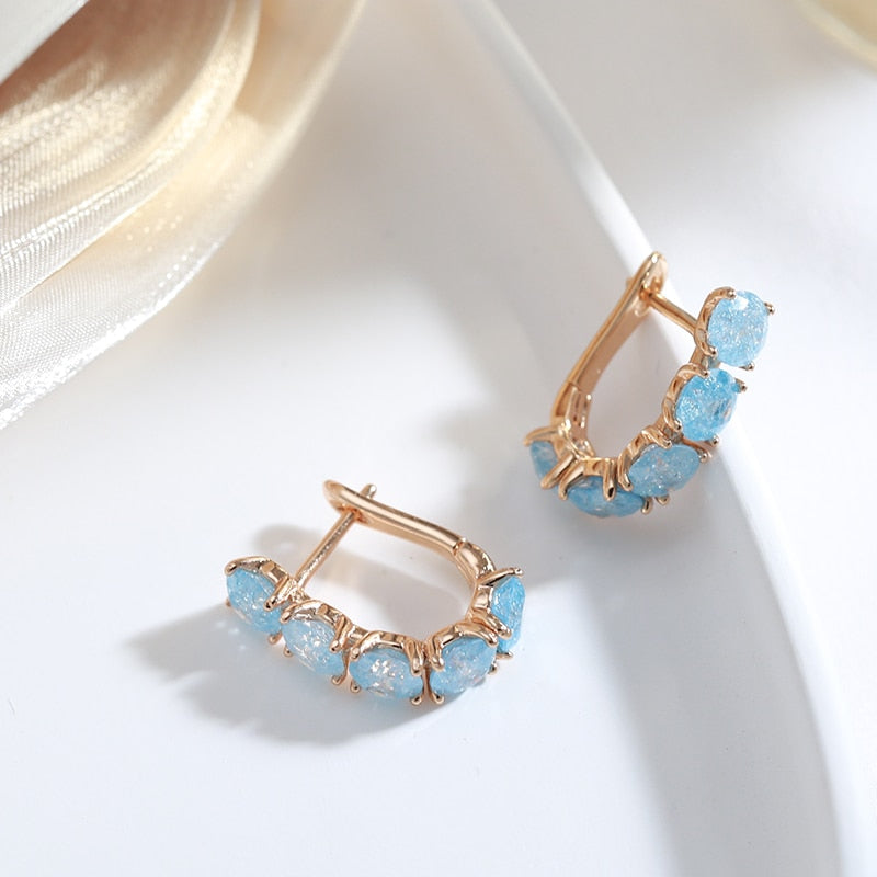 New Frosted Blue Zircon 585 Gold Drop Earrings for Women