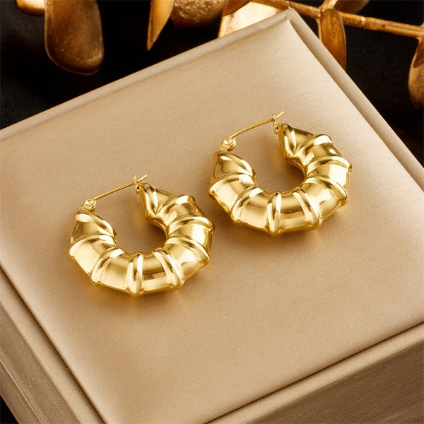 316L Stainless Steel Gold Color Circle Hollow Hoop Earrings For Women
