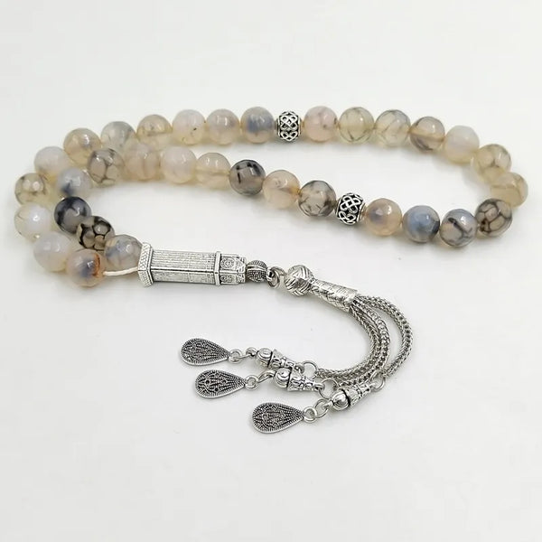 Pulseras musulmanas Tasbih para hombre, piedra de ágata natural, regalo para Ramadán y Eid