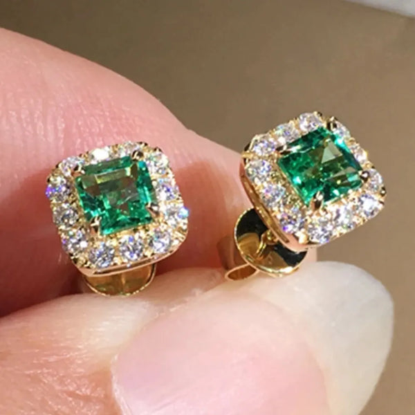 Minimalist Retro Diamond Inlaid Square Emerald Light Earrings