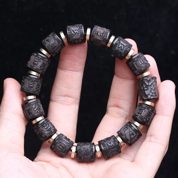 Pulsera de ébano natural Mantra de 12 mm, unisex