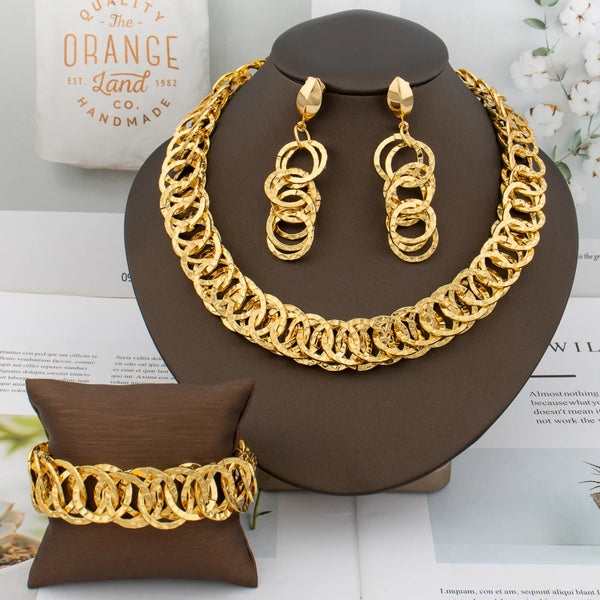 Trend Thick Chain Gold Plated Drop Earrings Necklace Bracelet Jewelry Set