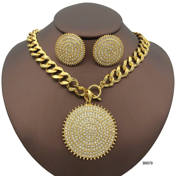 Conjunto de collar y pendientes redondos con diamantes de imitación italianos para mujer