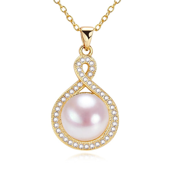 Exquisito collar de perlas con colgante de gota de agua bañado en oro de 14 quilates