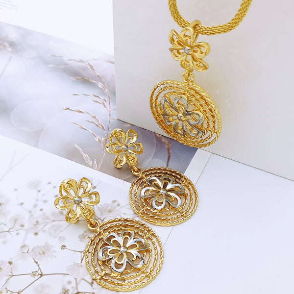 Conjunto de joyas de dos tonos de Dubái con collar, colgante y pendientes de flores