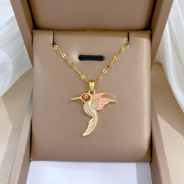 316L Stainless Steel Hummingbird Pendant Necklace For Women