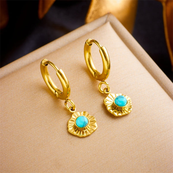 316L Stainless Steel Irregular Green Stone Hoop Earrings For Women