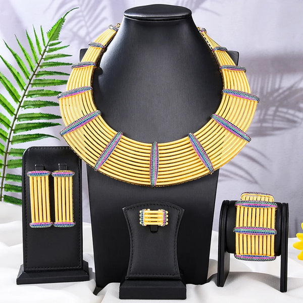 Luxury New Luxury 4PCS Big Necklace Bangle Earrings Ring Jewelry Set for Bridal Wedding Women