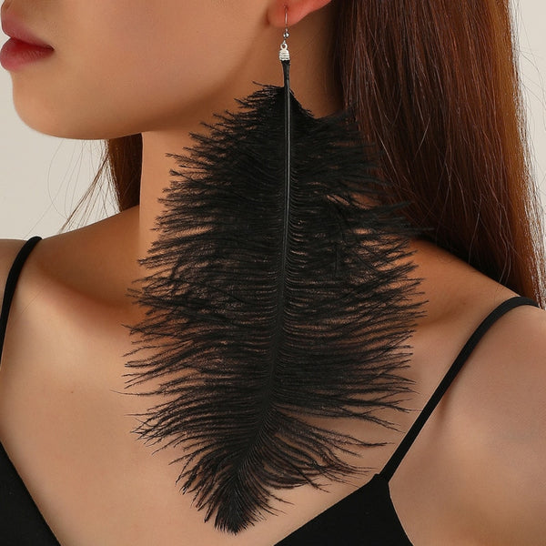 Pendientes bohemios de plumas grandes para mujer