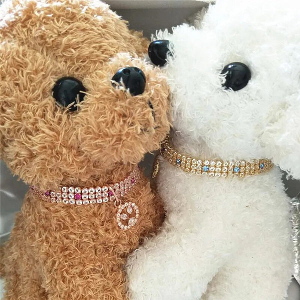 Collares para perros con cara sonriente de circón y gemas rojas, accesorios de oro rosa