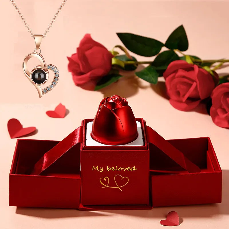 100 Languages I Love You Projection Necklace With Rose Gift Box