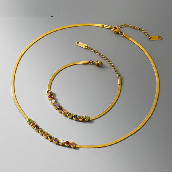 316L Stainless Steel Colourful Zircon Necklace Bracelet For Women