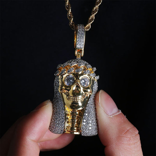 Colgante de esqueleto árabe con circón microincrustado y personalidad hip hop con cadena para hombres y mujeres