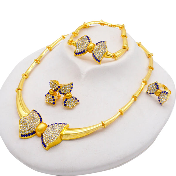 Fashion Gold Color  Dubai African Bridal Gifts Bow Necklace Earrings Set