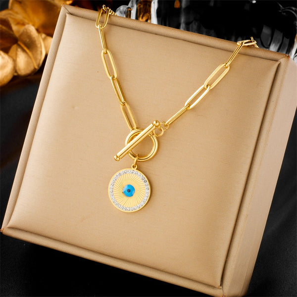 316L Stainless Steel Round Eyes Pendant Necklace For Women