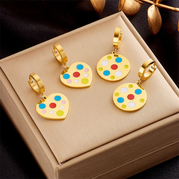 316L Stainless Steel Round Heart Colorful Spots Hoop Earrings For Women