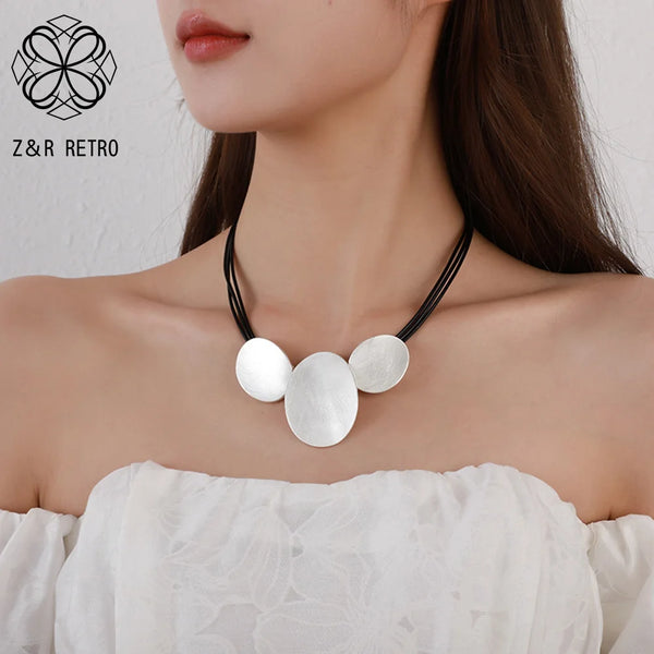 Fashion Necklace for Women Trendy Silver Color Geometry Choker Chains Suspension Pendants