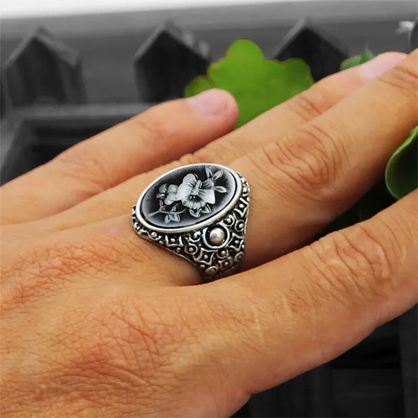 Anillos vintage con camafeo de mariposa y planta para mujer