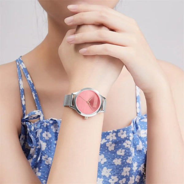Relojes de cuarzo románticos y encantadores para mujer, de lujo, con correa de acero inoxidable, resistentes al agua.