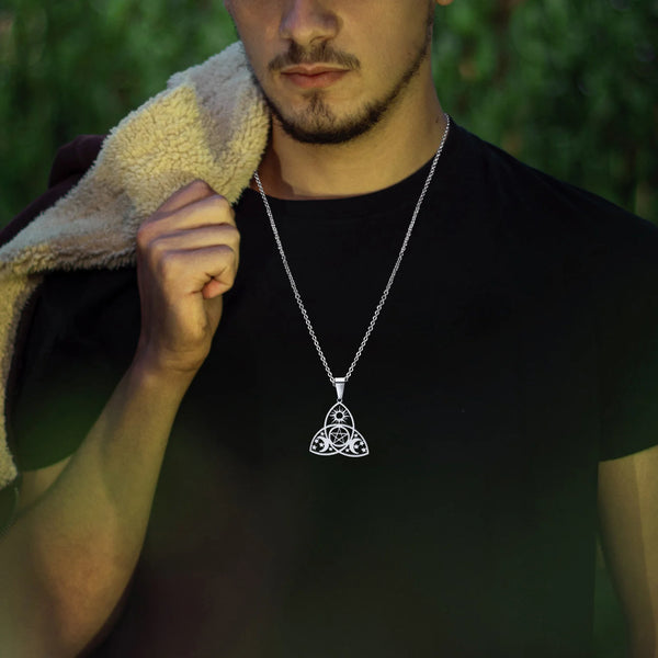 Men Waterproof Stainless Steel Triple Moon Goddess Necklaces