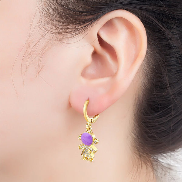 Pendientes de circonitas colgantes para niño y niña, chapados en oro, de moda, para la familia.