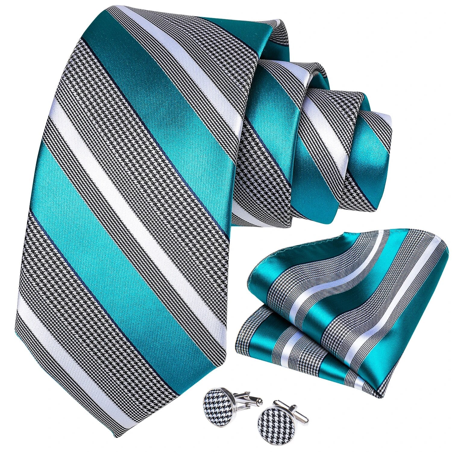 Designer Mens Necktie Striped Floral Paisley Silk Tie Pocket Square Cufflinks Neck Tie Ring Set
