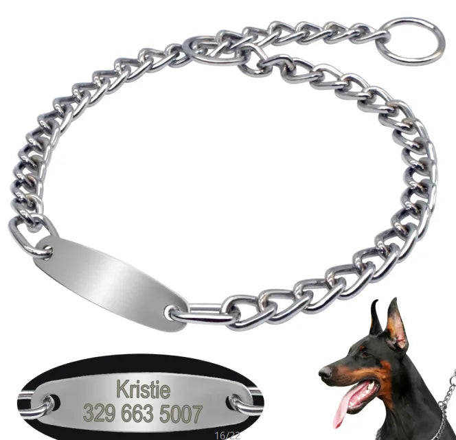 Customized Dog Chain Collar Engraved Dogs ID Collars Choke Pet Training Necklace Slip Chain