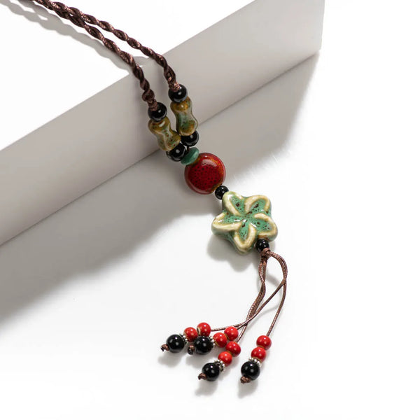 Bohemian Vintage Handmade Necklace Ceramic Beads Pendant